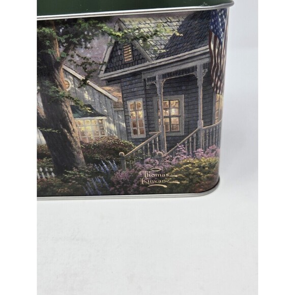 THOMAS KINKADE GREEN METAL FARMHOUSE GRAPHIC RECIPE BOX UNUSED COTTAGECORE DECOR - Picture 2 of 14